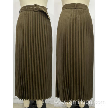 Winter Women Fleece Midi Length Pleated Skirt